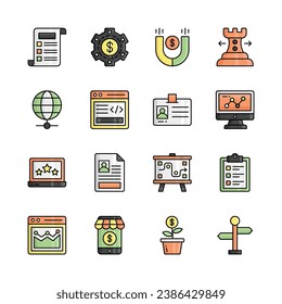 Grab this creatively designed business icons set in modern style, ready to use vectors