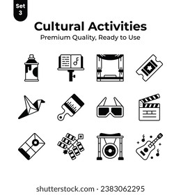 Grab this creatively designed cultural activities icons set, ready to use vectors