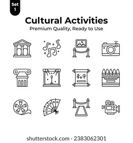 Agarra este conjunto de iconos de actividades culturales de diseño creativo, listos para usar vectores