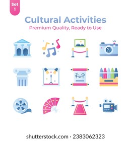 Grab this creatively designed cultural activities icons set, ready to use vectors