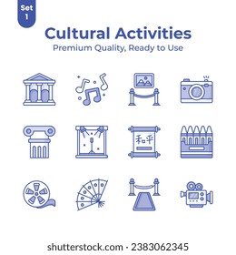 Grab this creatively designed cultural activities icons set, ready to use vectors