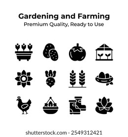 Grab this creatively designed gardening and farming icons