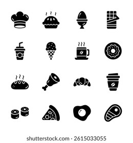 Grab this creatively designed glyph collection of refreshment items
