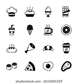 Grab this creatively designed glyph collection of refreshment items