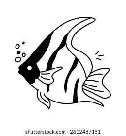 Grab this creatively designed hand drawn icon of tropical fish