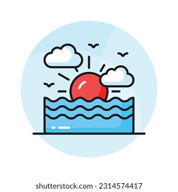 Agarra este icono de diseño creativo de puesta de sol en estilo moderno, vector premium