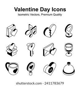 Grab this creatively designed valentines day isometric vectors set, ready to use in websites and mobile apps