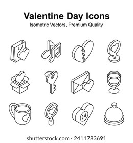 Grab this creatively designed valentines day isometric vectors set, ready to use in websites and mobile apps