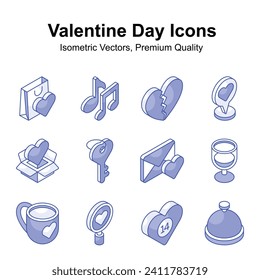 Agarra este conjunto de vectores isométricos del día de San Valentín de diseño creativo, listos para usar en sitios web y aplicaciones móviles