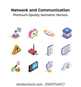 Grab this customizable network and communication isometric icons