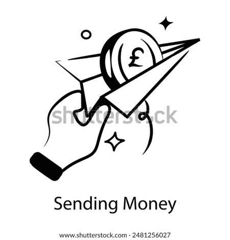 Grab this doodle icon of sending money 
