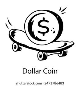Nimm dieses Doodle-Icon einer Schlittschuh-Dollar-Münze 