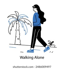 Grab this doodle illustration showing person walking alone 