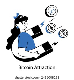 Grab this doodle mini illustration of bitcoin attraction 