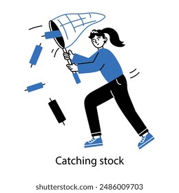 Grab this doodle mini illustration of chasing stocks 