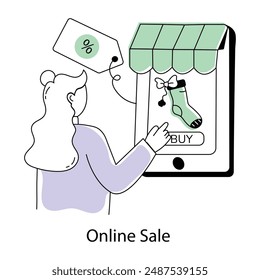 Schnappen Sie sich diese Doodle Mini-Illustration des Online-Verkaufs 
