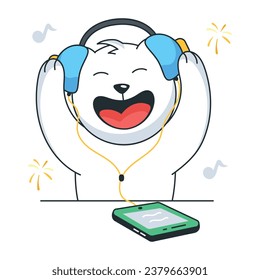 Grab this doodle sticker of a bear listening music 