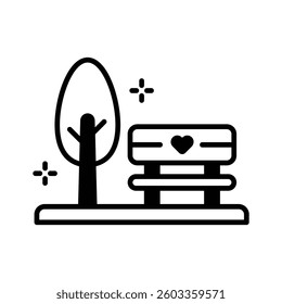 Grab this easy to use glyph icon of garden bench with tree
