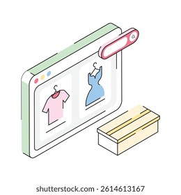 Grab this easy to use isometric outline icon of clothing sale