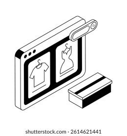 Grab this easy to use isometric outline icon of clothing sale