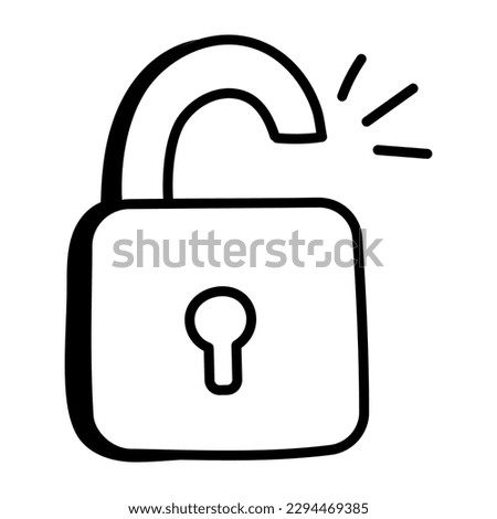 Grab this editable doodle icon of unlock 