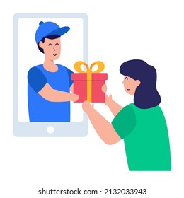 Grab this editable flat icon of online gift delivery 

