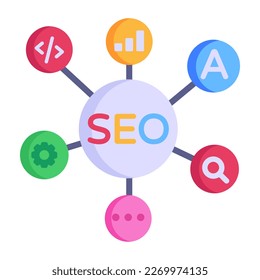 Agarra este ícono plano editable de la comercialización de seo 