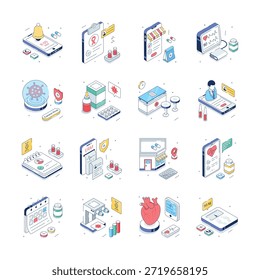 Agarra este atractivo conjunto de ilustraciones isométricas médicas y de atención médica