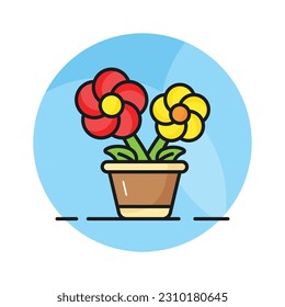 Grab this eye soothing vector of flower pot vector in trendy style, potted flowers in editable style