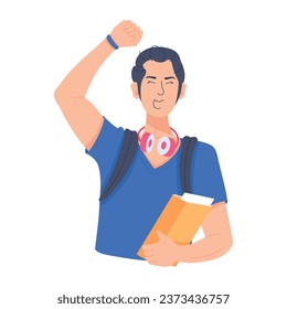 Grab this flat character illustration of happy student 