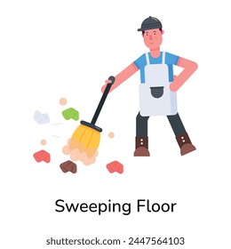 Grab this flat icon of a person sweeping floor 