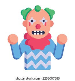 Agarra este icono plano de un payaso aterrador 