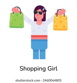 Grab this flat icon of a shopping girl 