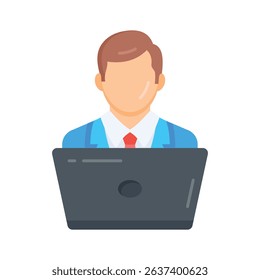 Grab this flat icon of virtual worker at computer