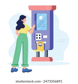 Toma esta ilustración plana de una máquina de boletos 