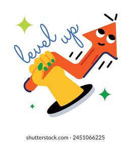 Grab this flat sticker of level up sign 