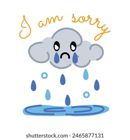 Grab this flat sticker of sad cloud with sorry word 