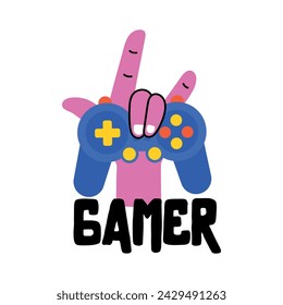 Grab this flat style sticker of a cool gamer 