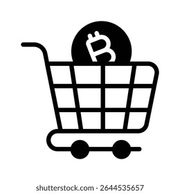 Grab this glyph icon of bitcoin shopping cart