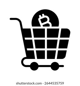 Grab this glyph icon of bitcoin shopping cart