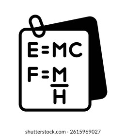 Grab this glyph icon of physics notes with formula
