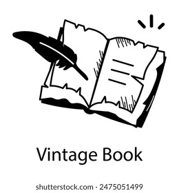 Grab this hand drawn icon of a vintage book 