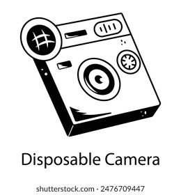 Grab this hand drawn icon of a disposable camera 