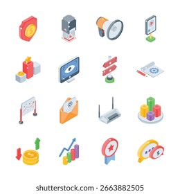 Agarra este práctico Paquete de iconos de estilo isométrico de negocios