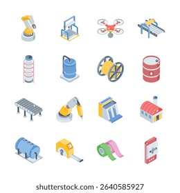Grab this handy pack showing industrial units isometric icons