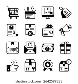 Grab this handy set of ecommerce and logistics glyph icons