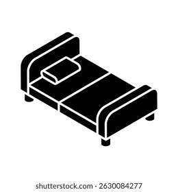 Grab this isometric filled icon of hostel bed