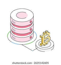 Dieses isometrische Symbol für die Bitcoin-Datenbankverwaltung