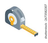 Grab this isometric icon of measuring inches tape