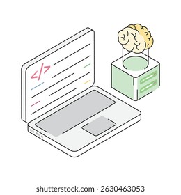 Grab this isometric icon showing coding software screen
